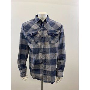 M.O. Seven Originals Men's Button Up Shirt Size 2XL Blue Plaid Cotton Blend Long